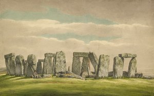 Stonehenge from the N.W., Showing Ruins with Man and Dog by Henry Browne
