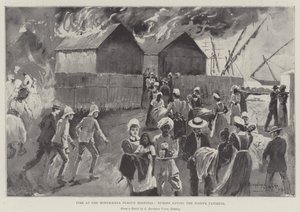Fire at the Modykhana Plague Hospital, Nurses saving the Native Patients by Henry Charles Seppings Wright