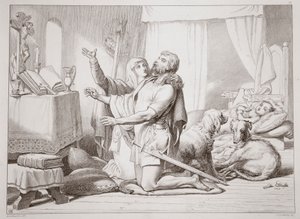 How Torfrida teaches Hereward to pray, illustration from Hereward the Great by Charles Kingsley, engraved by C.G. Lewis by Henry Courtney Selous
