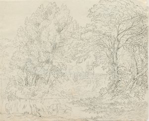 Tamworth - Rural View (pen and ink drawing, 1788-1855) by Henry Curzon Allport