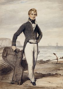 Portrait of Edward Pocock R.N., Standing Beside a Beached Rowing Boat at Low Tide