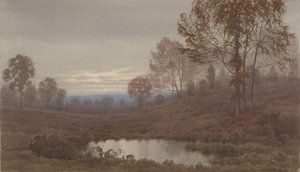 Sunset Landscape with Pond by Henry Farrer