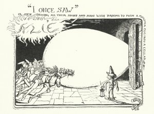 I Once Saw 12 Men Showing All Their Might and Main with Brooms to Push a Monster Egg into a Cellar (engraving)