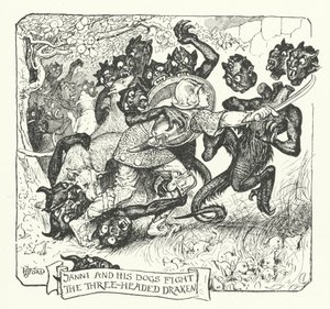 Janni and His Dogs Fight the Three-Headed Draken by Henry Justice Ford