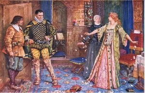 The Countess of Leicester tears up her husbands letter in the presence of Varney and Foster, illustration from Kenilworth
