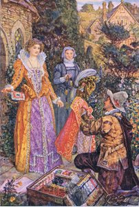 Wayland plays the part of a pedlar in the garden, illustration from Kenilworth