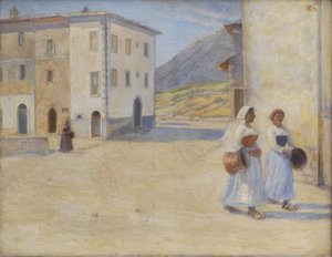 Girls on the way to the well for water at noon. Cività d