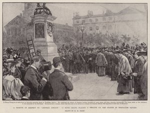 A Tribute of Respect to Chinese Gordon, Li Hung Chang placing a Wreath on the Statue in Trafalgar Square by Henry Marriott Paget