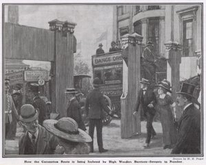 How the Coronation Route is Being Isolated by High Wooden Barriers by Henry Marriott Paget