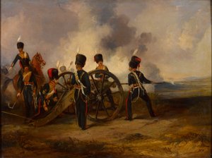 A Royal Horse Artillery gun crew loading, 1844 circa