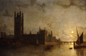 Westminster Abbey, The Houses of Parliament with the Construction of Westminster Bridge