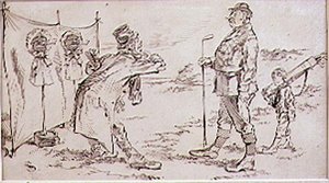 The Golfer being disturbed by the Salesman, illustration to Graphic magazine by Henry Sandercock