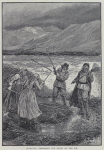 Peasants threshing out grain on the ice by Henry Sandham