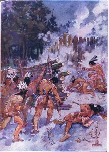 Red Indians Attacking a Stockade