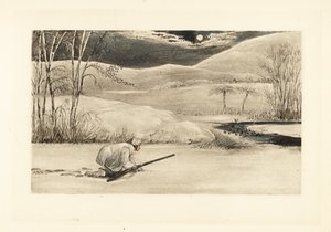 English gentleman crawling on a frozen riverbank to hunt ducks by Henry Thomas Alken