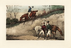 English Gentleman on Horseback Making a Jump from a Steep Embankment