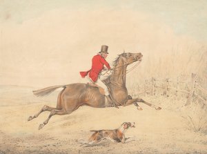 Rider on a Brown Horse About to Jump a Rail Fence to the Right by Henry Thomas Alken