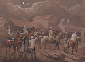The Night Riders of Nacton: Preparing to Start. Ipswich, the Watering Place behind the Barracks by Henry Thomas Alken