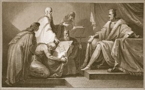 Doomsday Book Presented to William the I, Engraved by J. Fittler, Illustration from David Hume