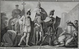 Henry and Lewis conducting the Pope to the castle of Torci, engraved by Saunders, illustration from David Hume