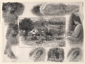 Landscape with Cottage and Cows Surrounded by Various Sketches by Henry Wolf