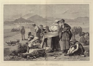 Smuggling at Gibraltar, Contrabandistas preparing to pass the Spanish Custom House after leaving Gibraltar by Henry Woods