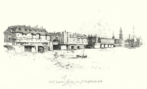Old London Bridge, from St Olave’s Church by Herbert (after) Railton