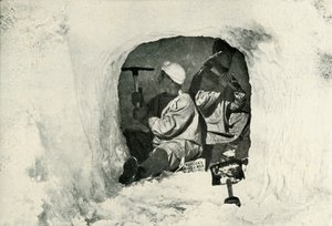 Lieut. Evans and Nelson Cutting a Cave for Cold Storage, 12 January 1911, 1913 by Herbert Ponting