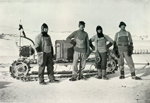 The Motor Party Left to right - Lashly, B.C. Day, Lieut. Evans, Hooper, October 1911