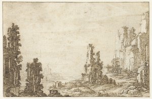 Landscape with ruins by Herman Breckerveld