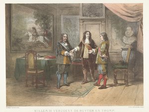 Prince William III Reconciles Michiel de Ruyter and Cornelis Tromp, 1673 by Herman Frederik Carel ten Kate