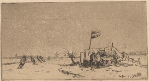 Winter Landscape with Skaters by Herman Heuff (signed by artist)