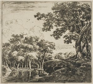 Three Large Trees on a Hill, plate five from Set of Landscapes by Herman Naijwincx