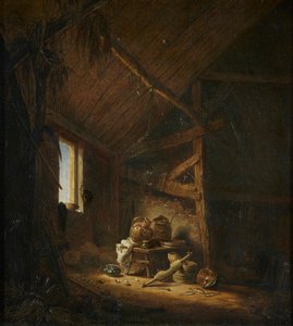 A Barn Interior with Light Streaming Through a Window by Herman Saftleven