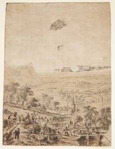 Panoramic Landscape with Peasants, Fishermen, and a Village Church by Herman Saftleven