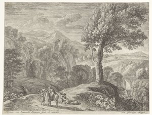 Joseph Helps Mary Off the Donkey (series title: Flight into Egypt) by Herman van Swanevelt