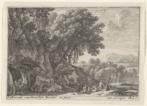 Satyrs Around the Fire in a Cave (Landscapes with Satyrs) by Herman van Swanevelt