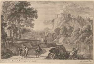 Travelers on Road to Left of a Stream by Herman van Swanevelt