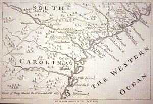 Map of South Carolina in 1730 by Hermann (after) Moll