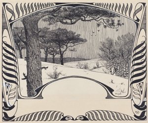 A Winter Landscape Within a Jugendstil Border by Hermann Hirzel