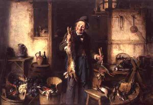 Kitchen Interior with a Man Holding a Hare by Hermann Kern