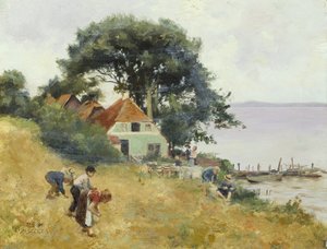 Children Gleaning by a Lake, c.1900-10 by Hermann Seeger
