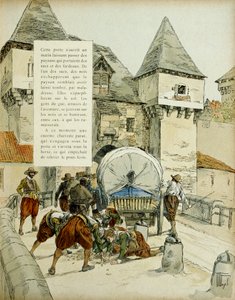 Amiens surprise. The Spaniards used a trick to take the city of Amiens, 11 March 1597 by blocking the harrow with a cart. Illustration, 1907, by Hermann Vogel by Hermann Vogel