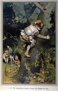 The daring boy was the laughing stock of all. Tale of Brothers Grimm. Illustration by Vogel