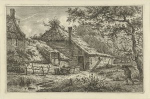 Farmyard with Man Carrying Firewood by Hermanus Fock