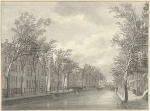 View of the Rapenburg in Leiden from the Groenebrug, 1807 by Hermanus Numan (signed by artist)