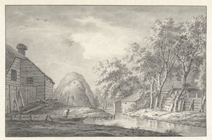 View by a Canal with an Angler by Hermanus van Brussel