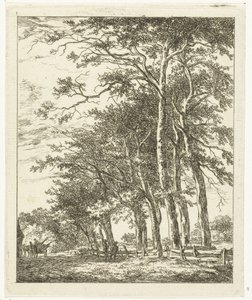 Two Standing Figures by Tall Trees