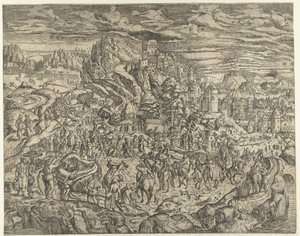 Landscape with the Carrying of the Cross by Herri met de Bles