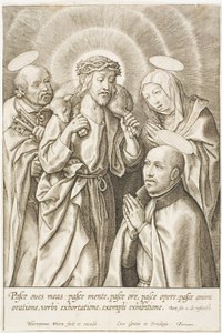 Ignatius of Loyola Kneeling Before Christ, the Virgin and St Peter by Hieronymous Wierix
